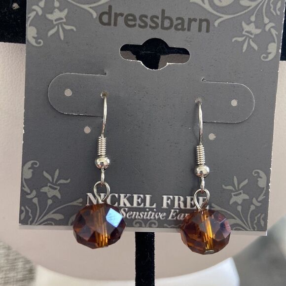 Dress Barn NWT Earrings Nickel Free Silver details with a pendant brown bead - Picture 2 of 6